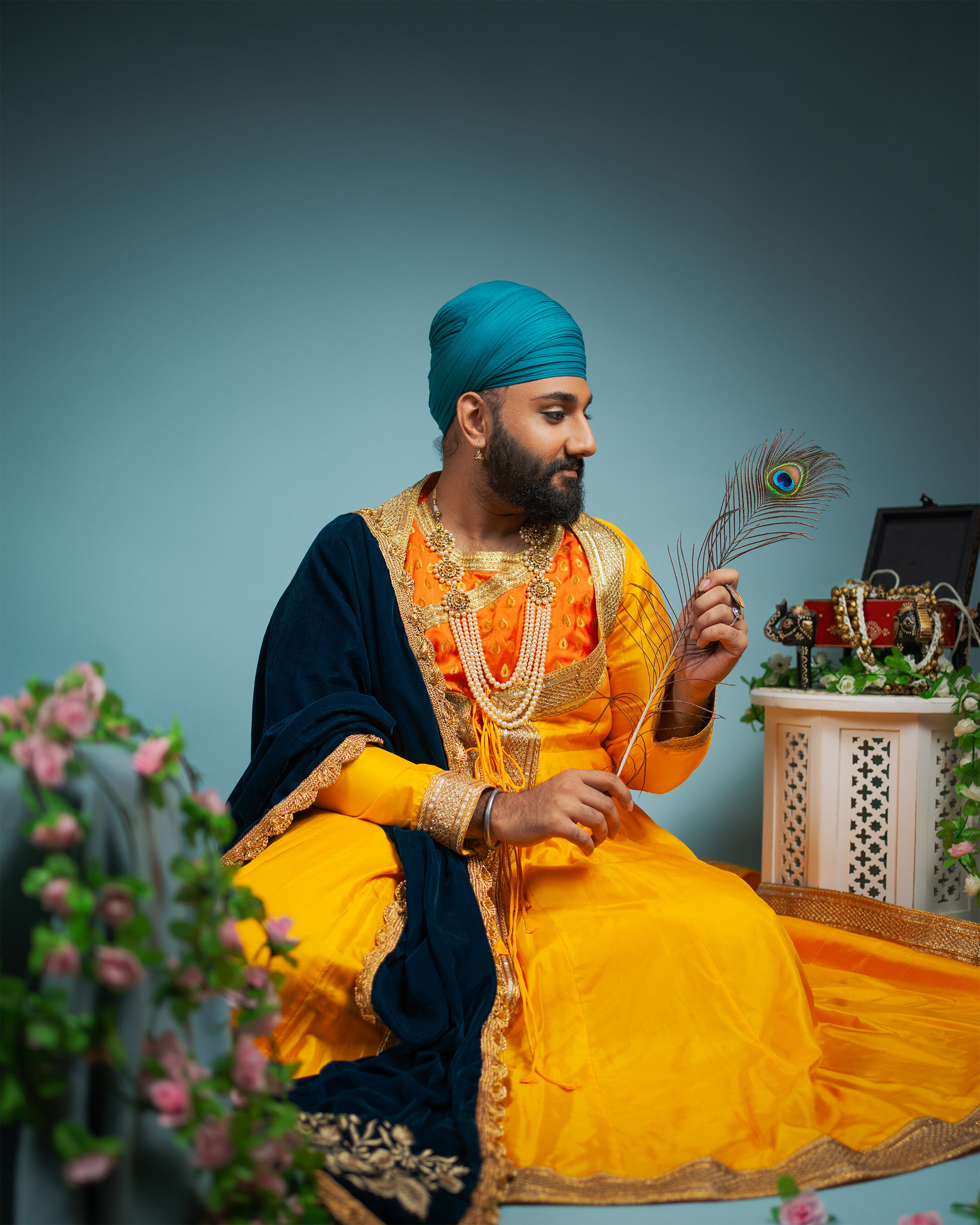 Cultural portrait — Sikh musician regal attire