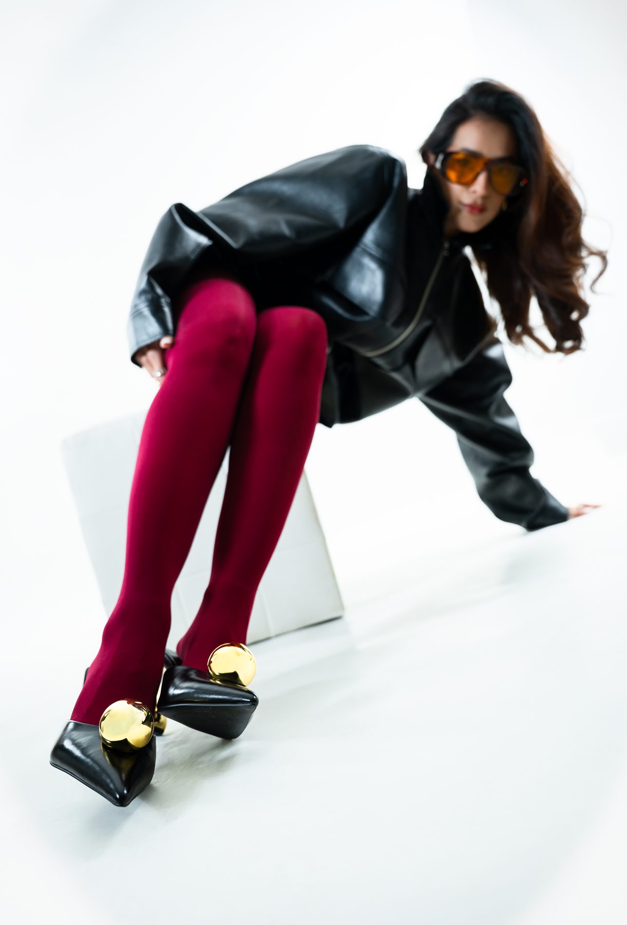 Studio fashion portrait — footwear and styling detail, Melbourne studio