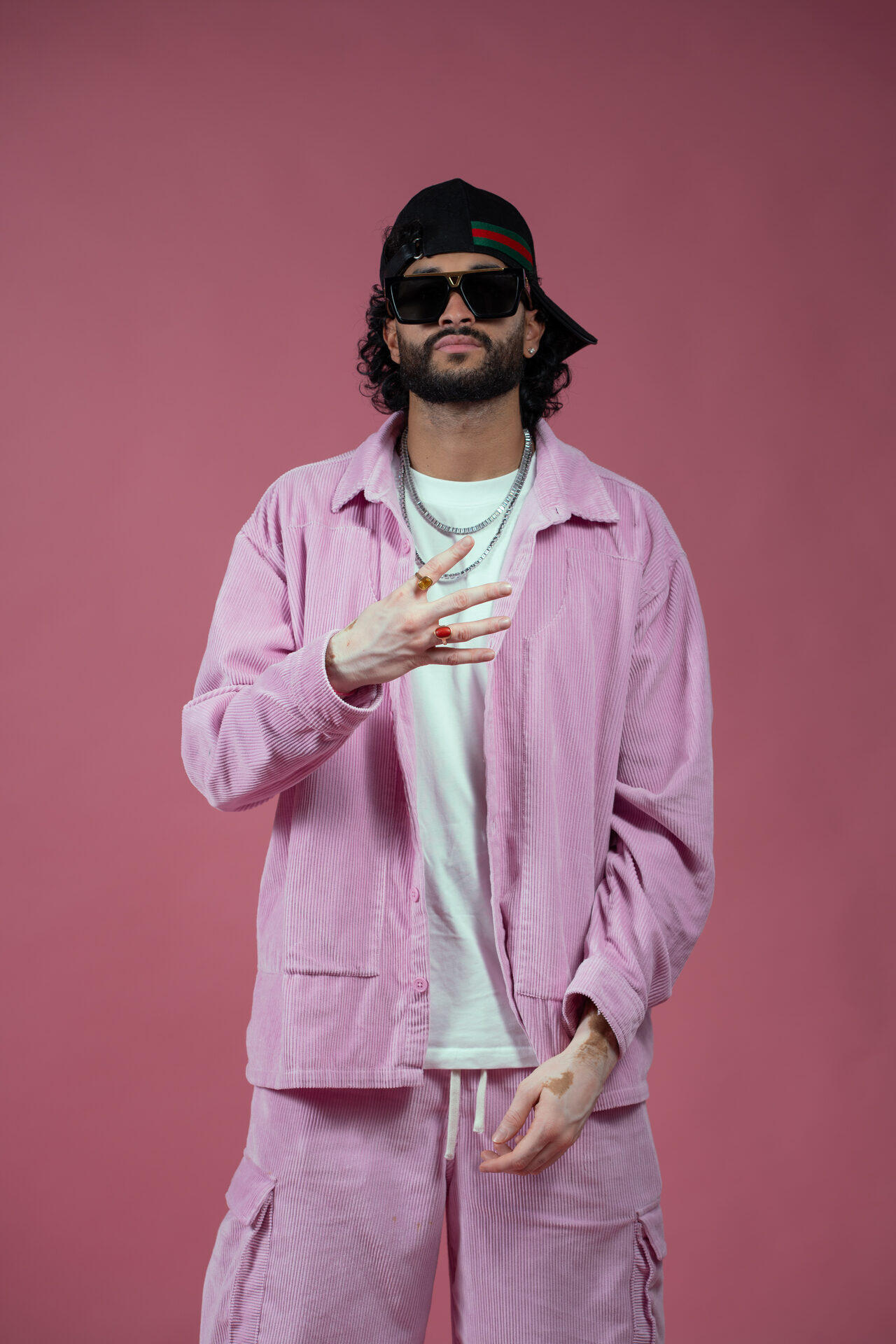 Shivi B — pink corduroy full length pink backdrop